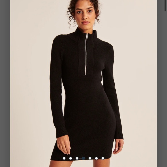 NWT Abercrombie & Fitch Half-Zip Mini Sweater Dress Black Size S - Picture 2 of 7